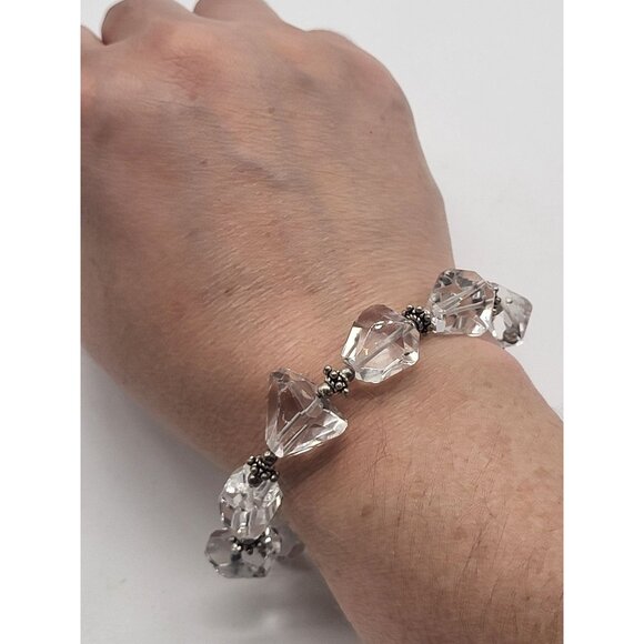 Unbranded Jewelry - Chunky Asymmetrical Clear Quartz? Bracelet Sterling Silver 925 Heart Clasp